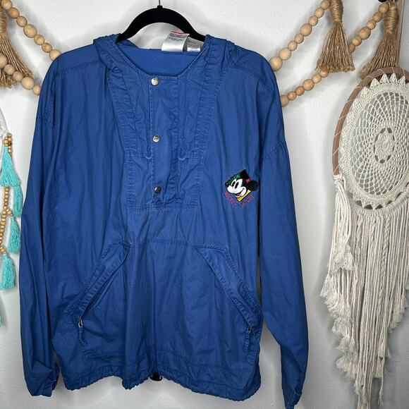 Vintage Disney Mickey Mouse Embroidered Blue Pullover Jacket - Picture 1 of 6